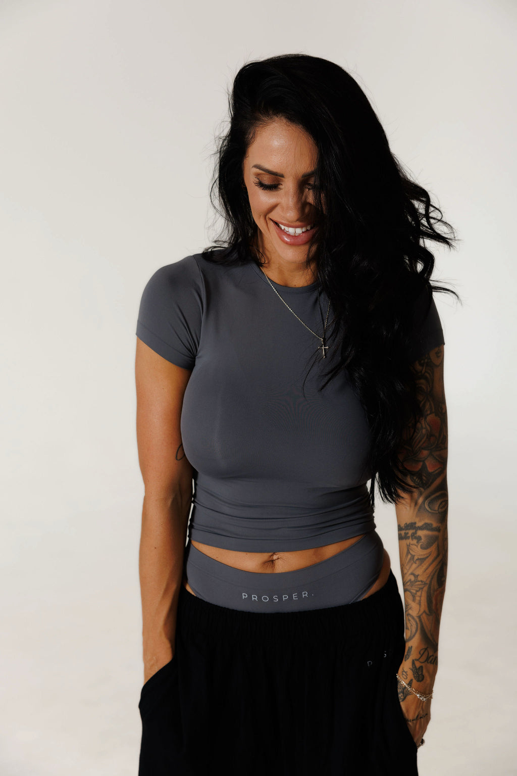SOFT ERA LUXE TEE & MID RISE PANTIE SET: ASPHALT