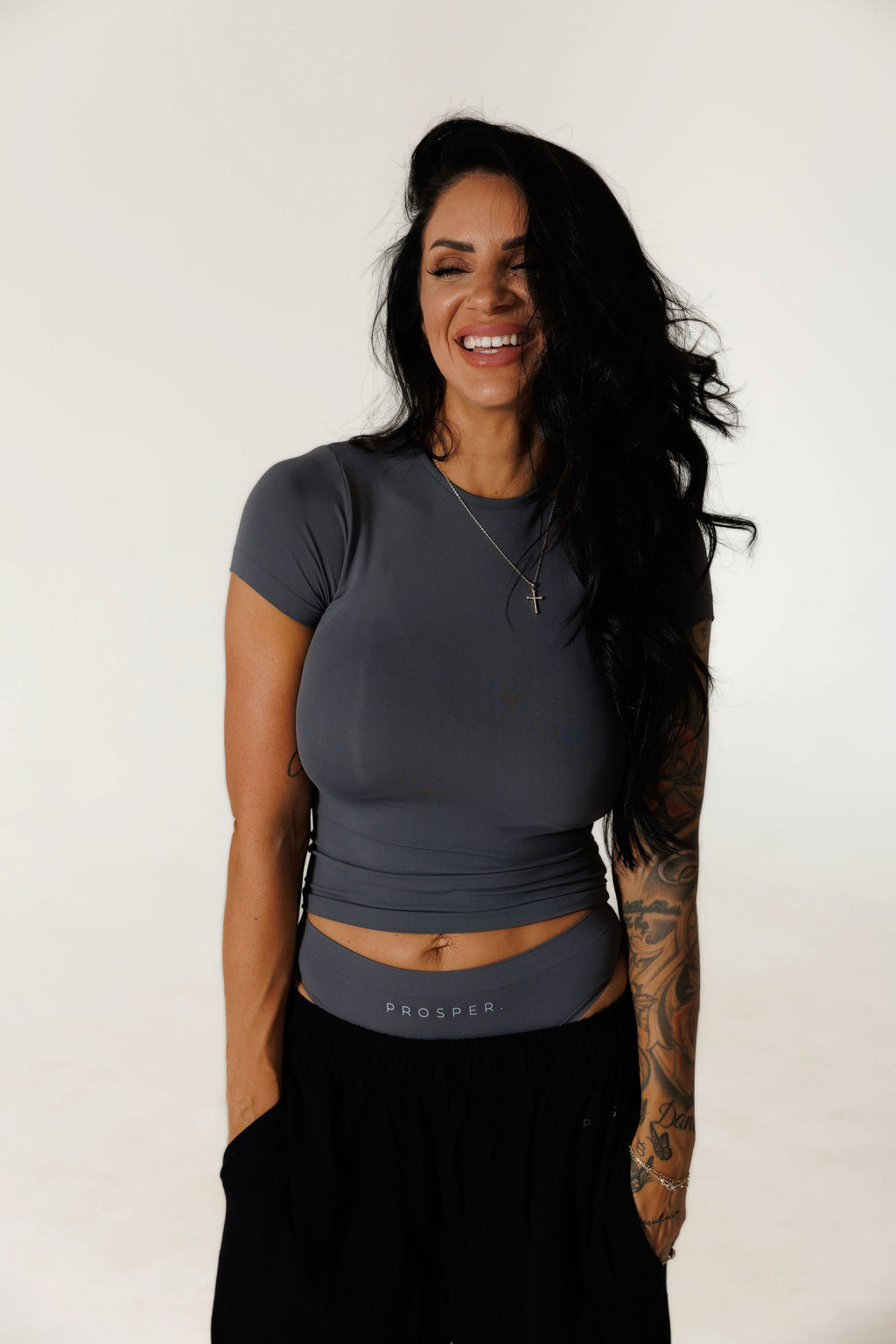SOFT ERA LUXE TEE & MID RISE PANTIE SET: ASPHALT